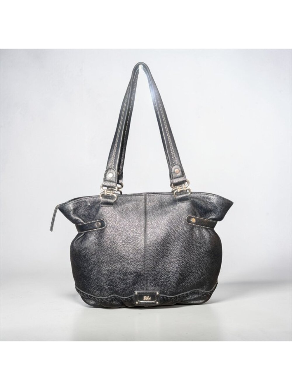 The Sak Torrance Tote Black Pebbled Leather Shoulder Bag Double Handles Zip Top